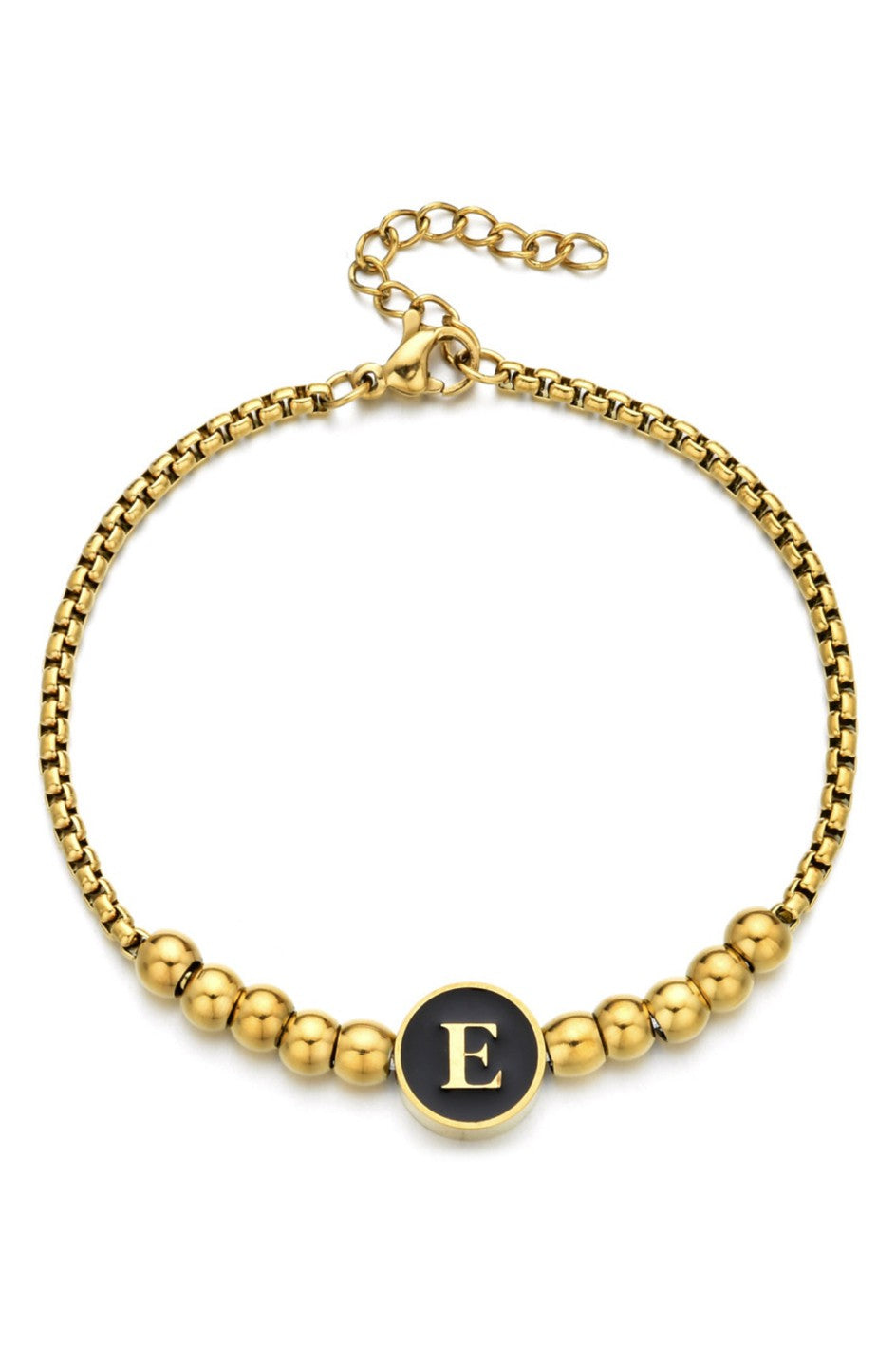 Gold Beaded Initial Bracelet – Custom Letter Charm