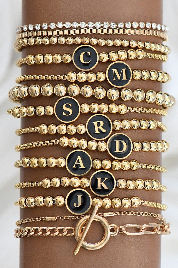 Gold Beaded Initial Bracelet – Custom Letter Charm