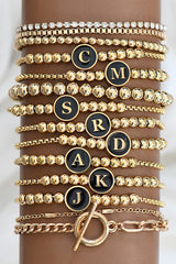 Gold Beaded Initial Bracelet – Custom Letter Charm