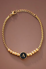 Gold Beaded Initial Bracelet – Custom Letter Charm