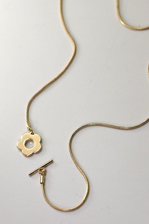 Minimal Gold Flower Toggle Necklace