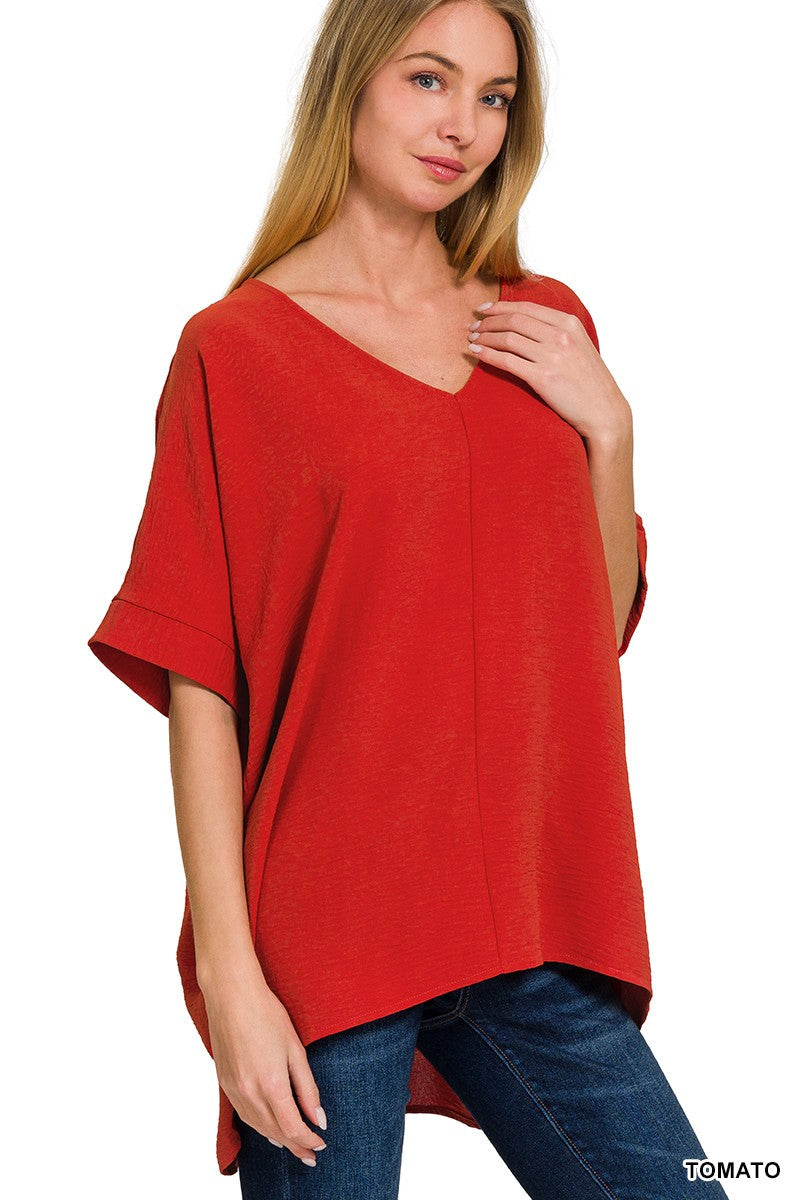 Elegant V-Neck Dolman Sleeve Top