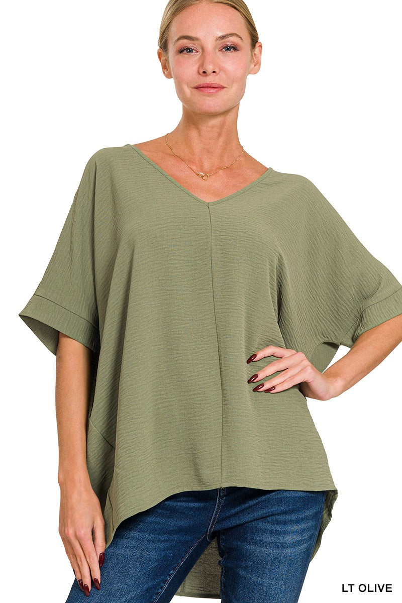 Elegant V-Neck Dolman Sleeve Top