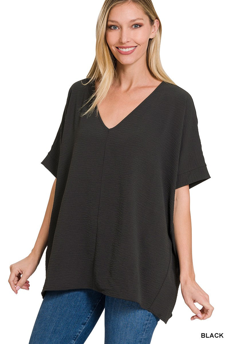 Elegant V-Neck Dolman Sleeve Top