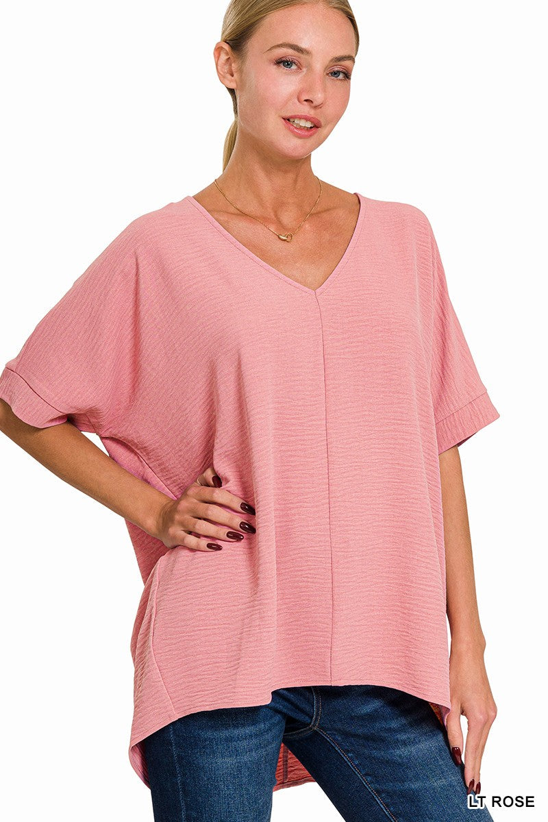 Elegant V-Neck Dolman Sleeve Top