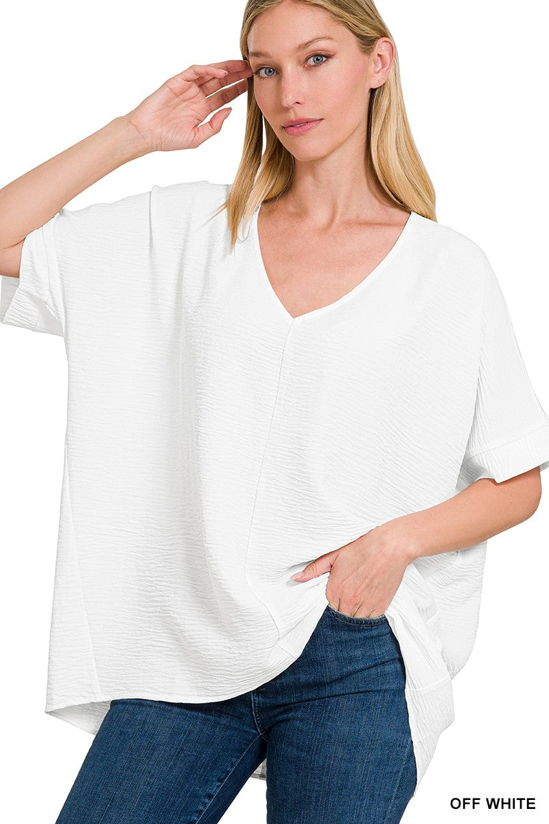 Elegant V-Neck Dolman Sleeve Top