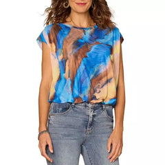 Placement Print Bubble Hem Top