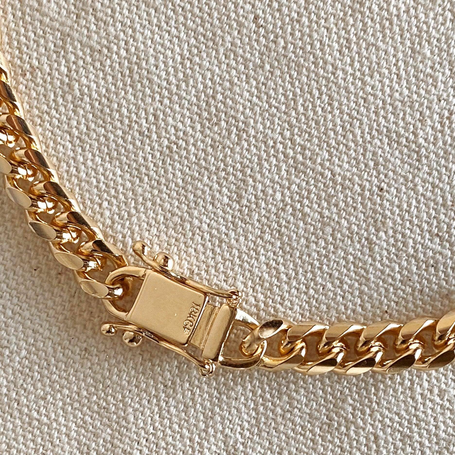 18k Gold Filled Chunky Cuban Bracelet Featuring Box Lock Clasp: 7 inches
