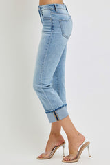 High Rise Ankle Straight Cuffed Jeans