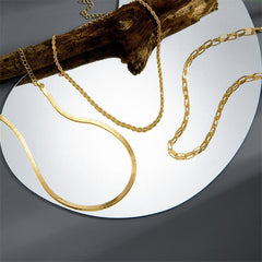 Gold Herringbone, Rope & Link Layered Necklace Set – 18K Stainless Steel