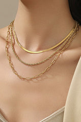 Gold Herringbone, Rope & Link Layered Necklace Set – 18K Stainless Steel