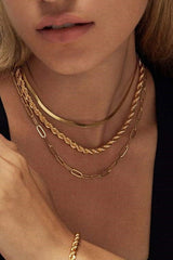 Gold Herringbone, Rope & Link Layered Necklace Set – 18K Stainless Steel