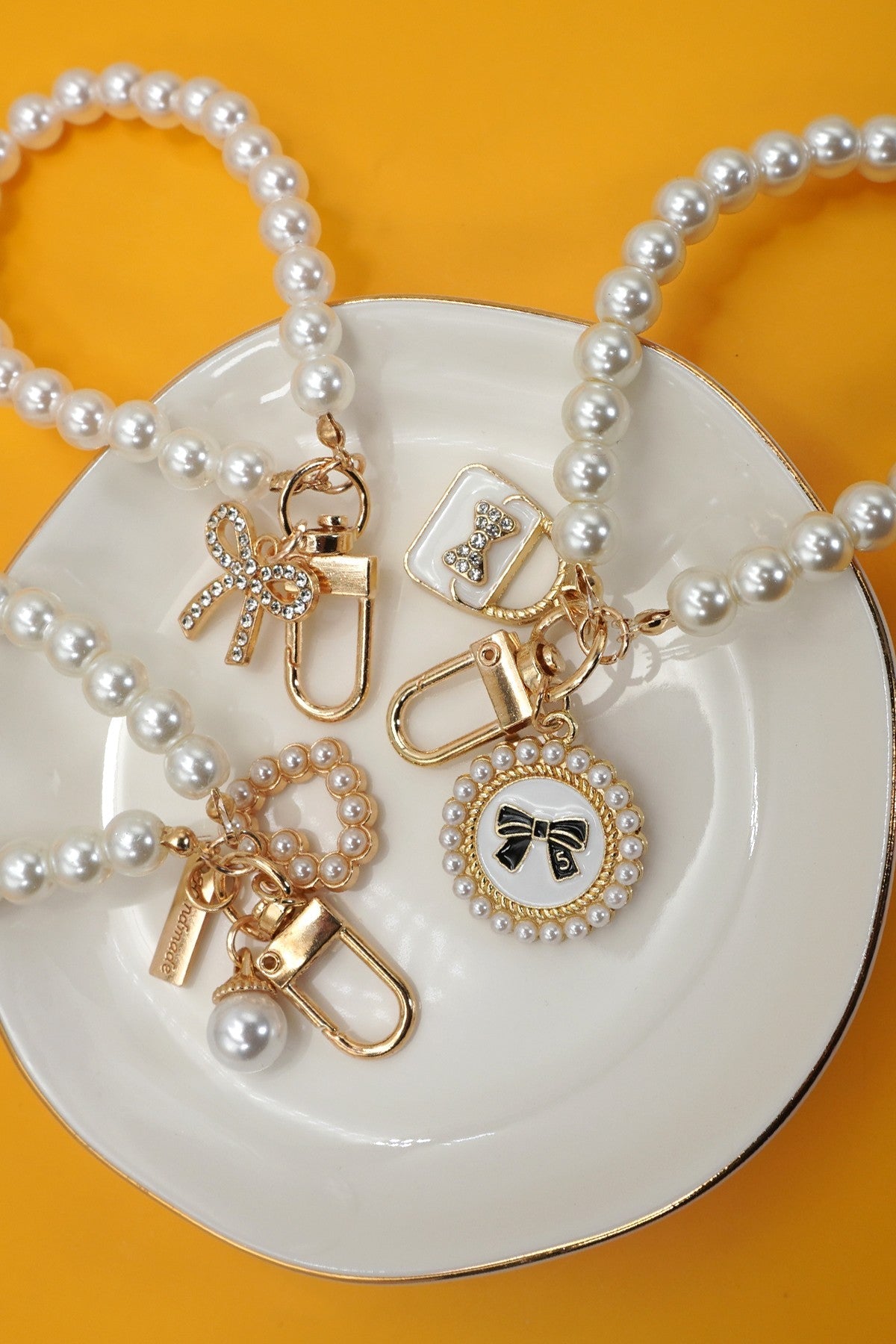 Pearl Charm Wristlet Keychain – Bow-Inspired Styles