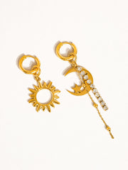 18K Gold Plated Non-Tarnish Mismatch Sun & Moon Earrings