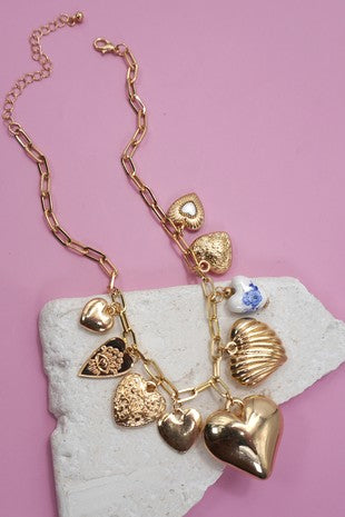 Golden Heart Statement Charm Necklace