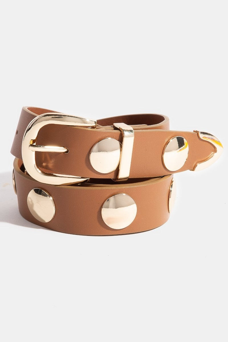 Metallic Disc Studded Belt | Faux Leather