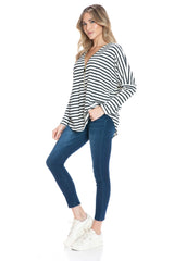Black & Ivory Striped Half Zip Pullover