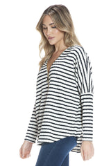 Black & Ivory Striped Half Zip Pullover
