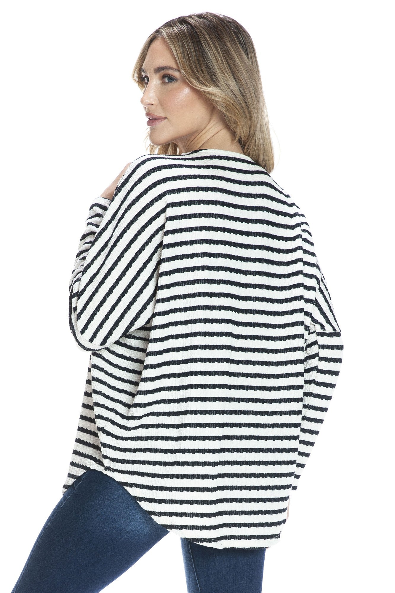 Black & Ivory Striped Half Zip Pullover