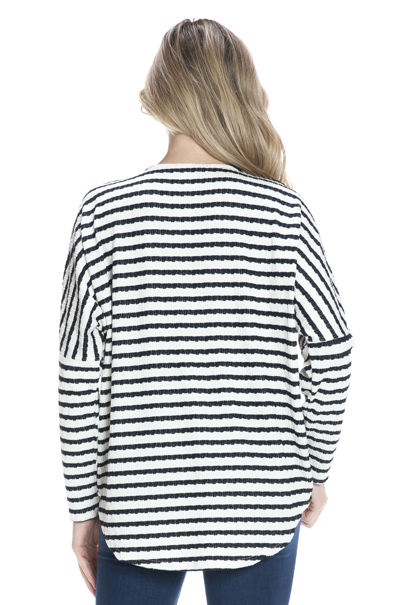 Black & Ivory Striped Half Zip Pullover