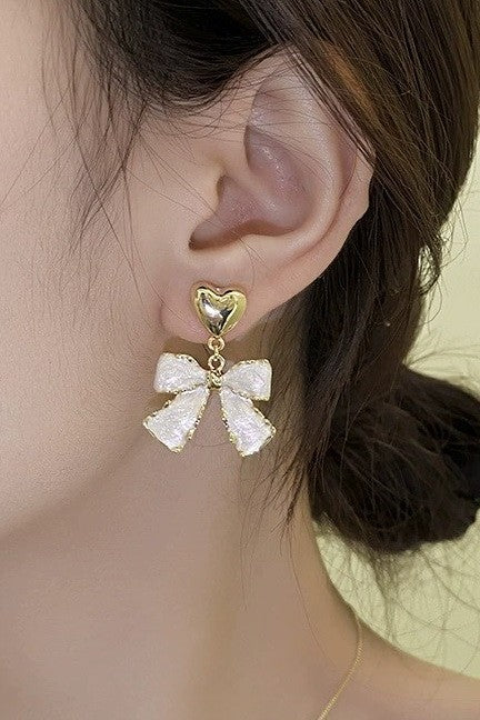 Bow & Heart Drop Earrings