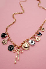 Gold Charm Necklace – Heart, Clock, Bow & More