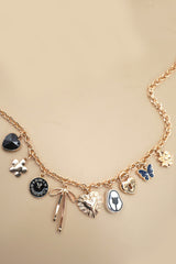 Gold Charm Necklace – Heart, Clock, Bow & More