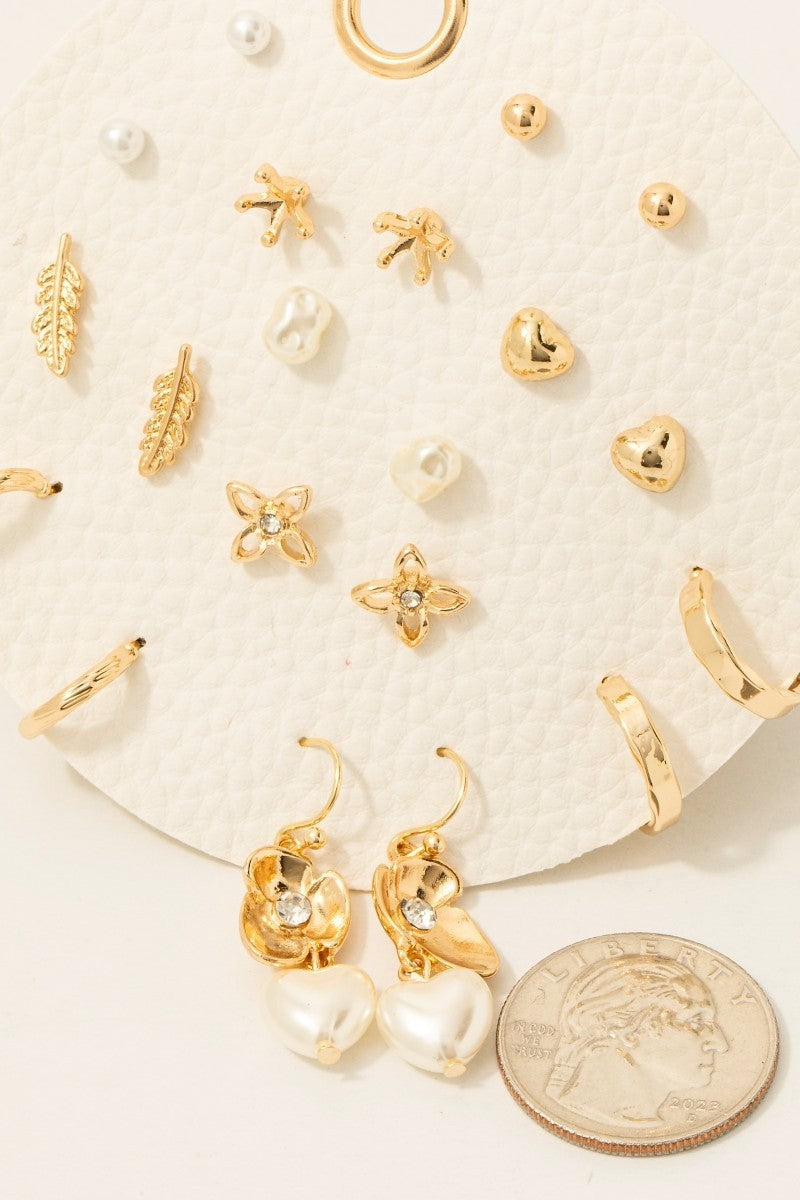 Golden Charm 10-Pair Earring Set