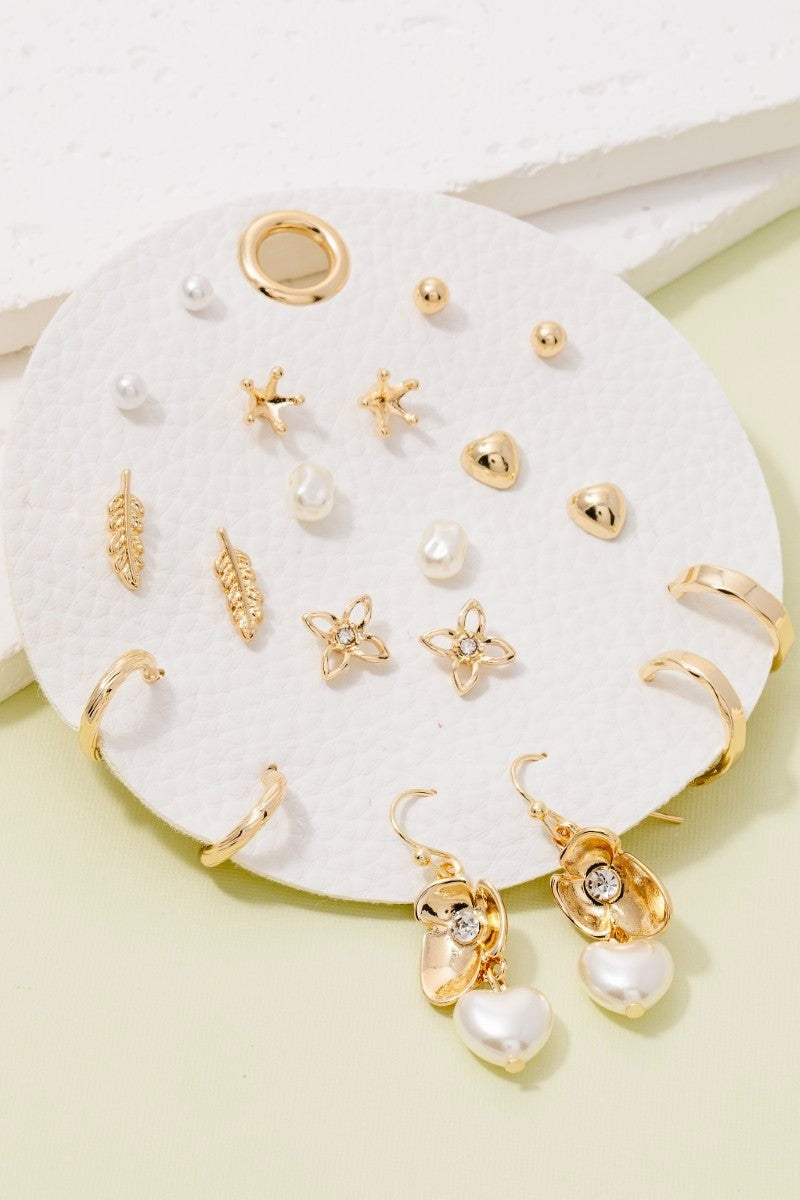 Golden Charm 10-Pair Earring Set