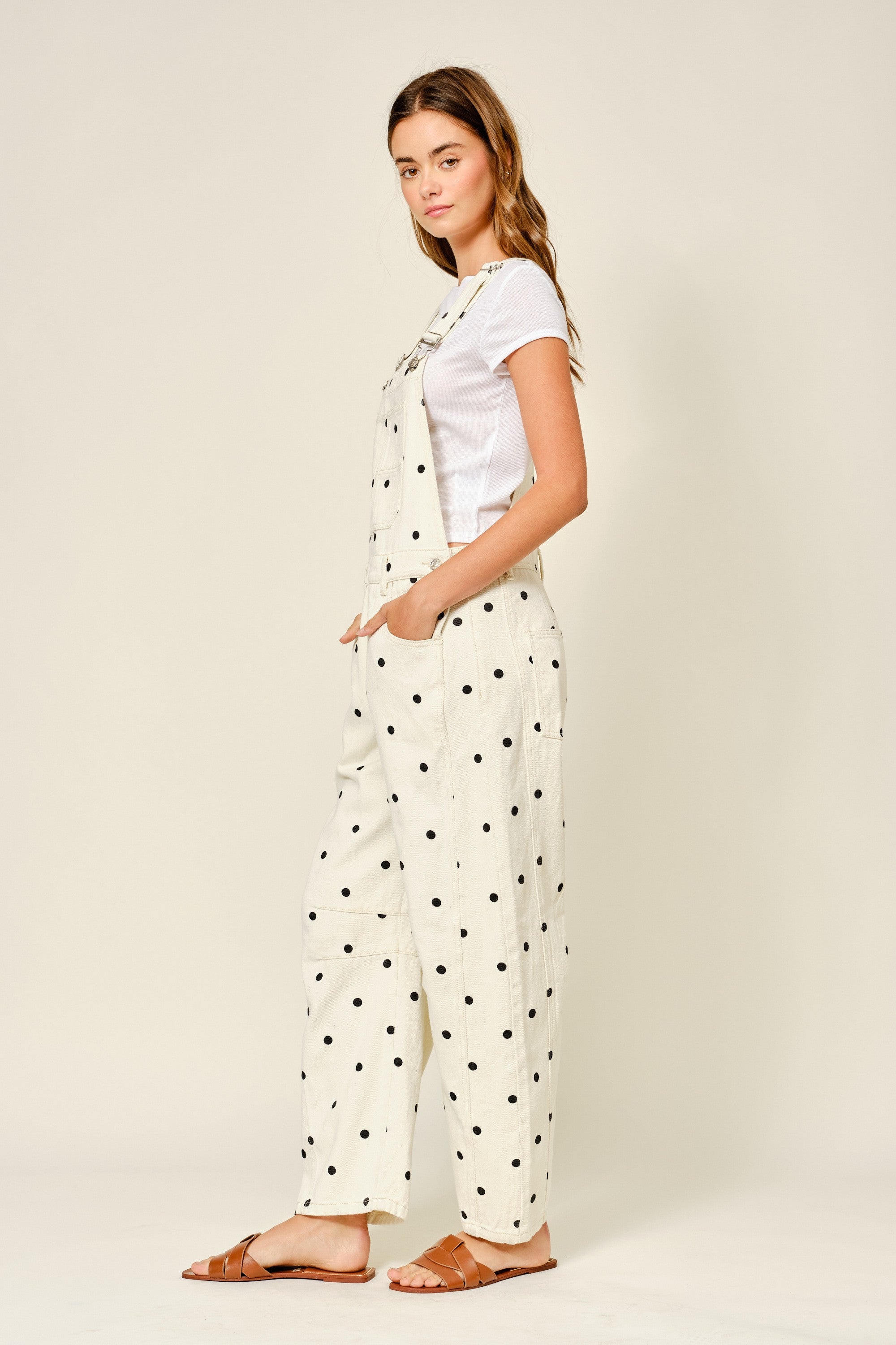 Polka Dot Slouchy Denim Overalls
