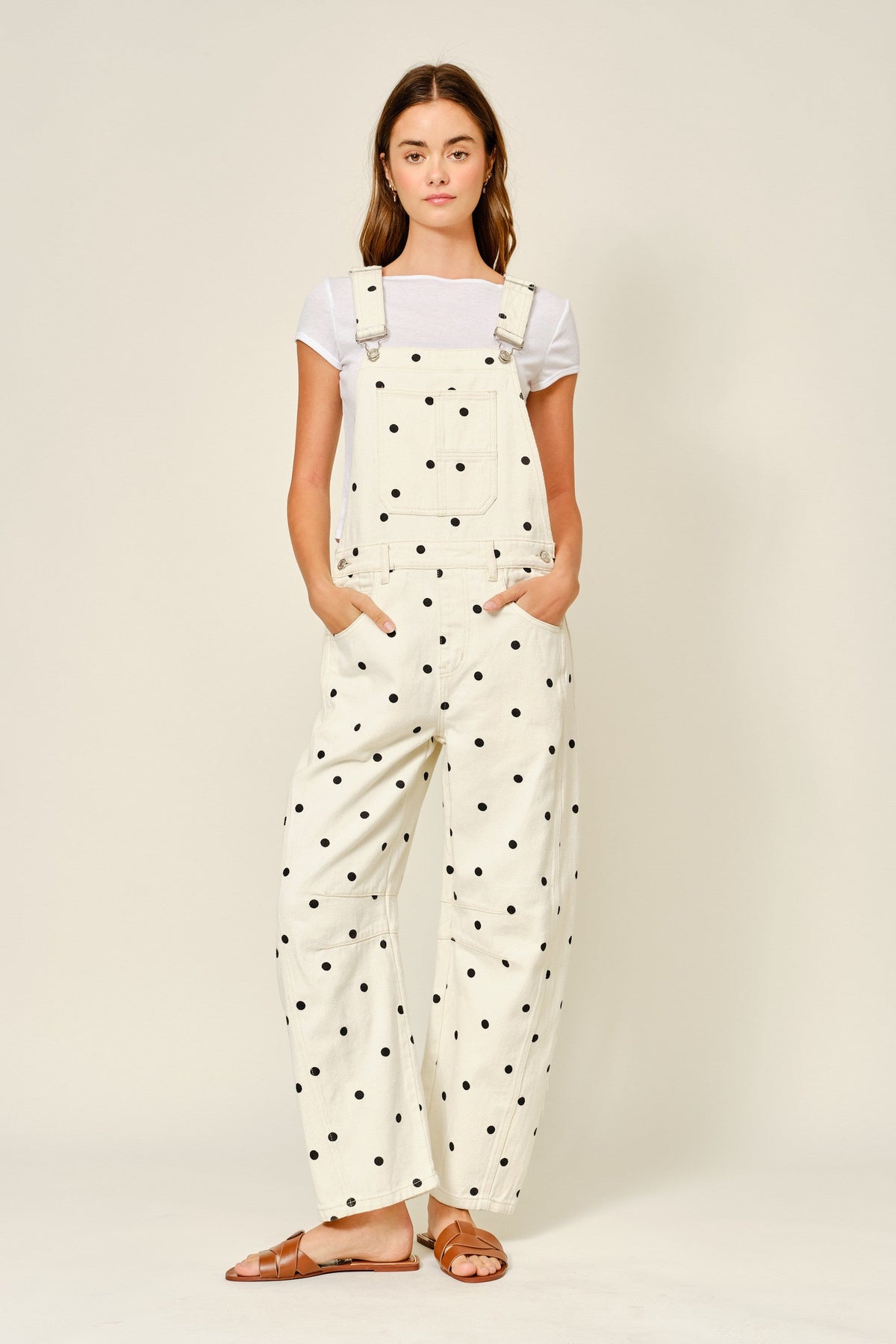 Polka Dot Slouchy Denim Overalls