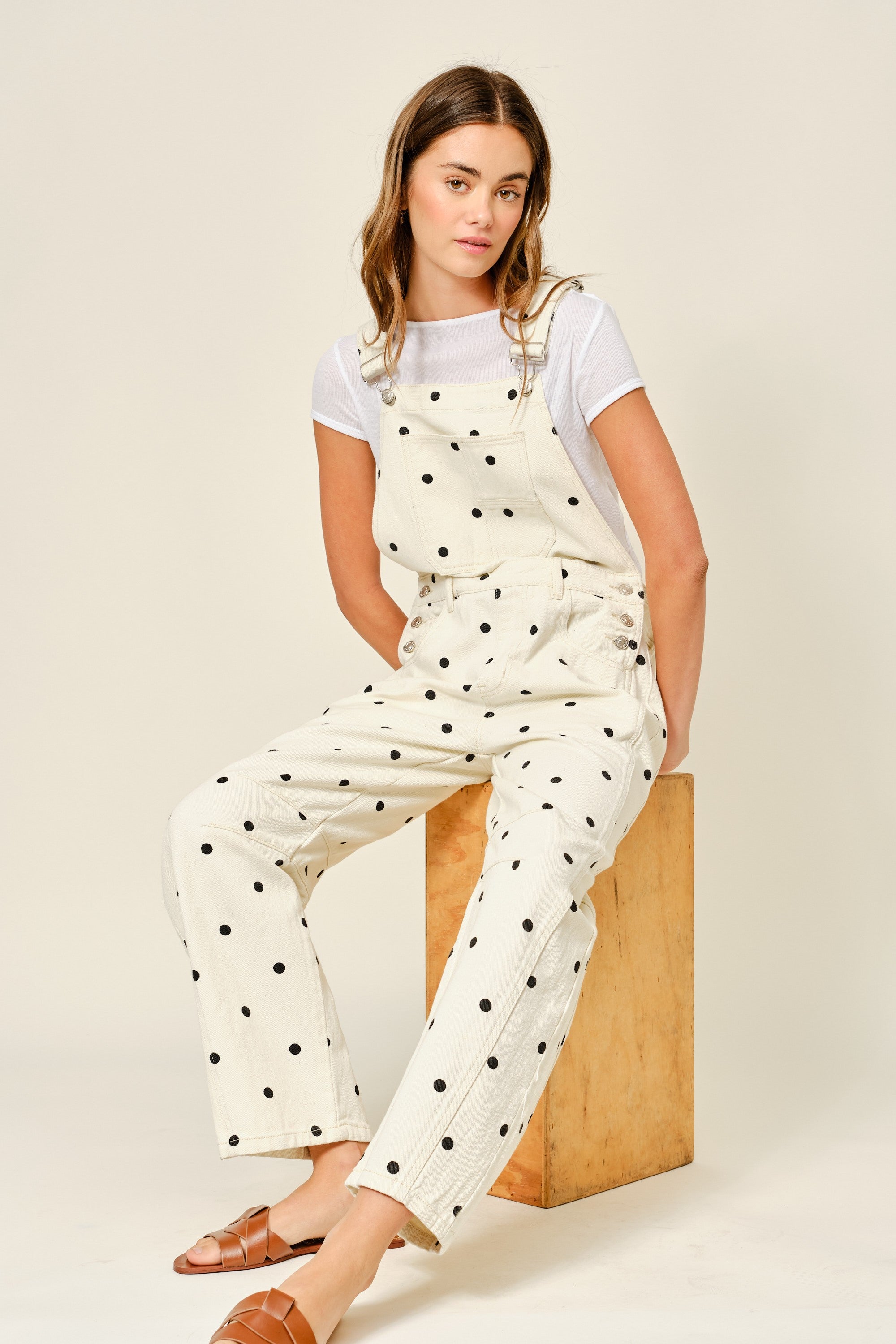 Polka Dot Slouchy Denim Overalls