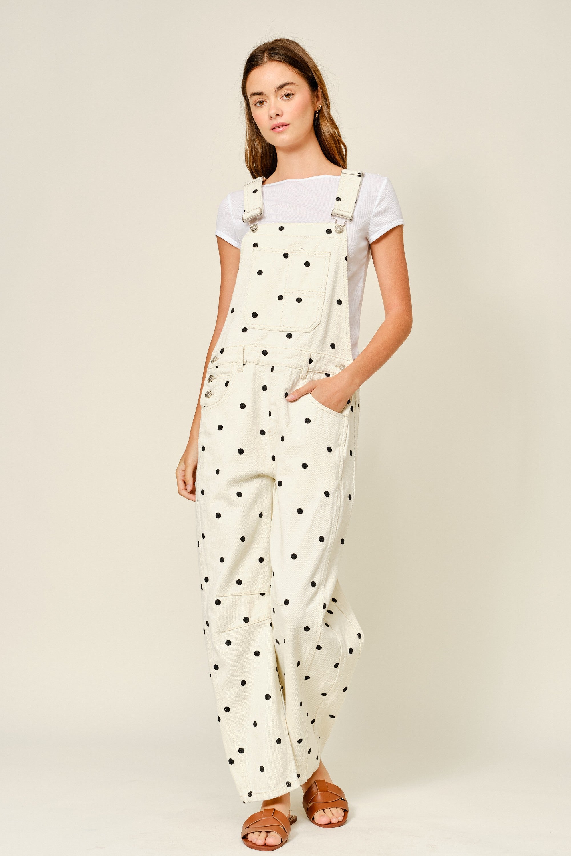 Polka Dot Slouchy Denim Overalls