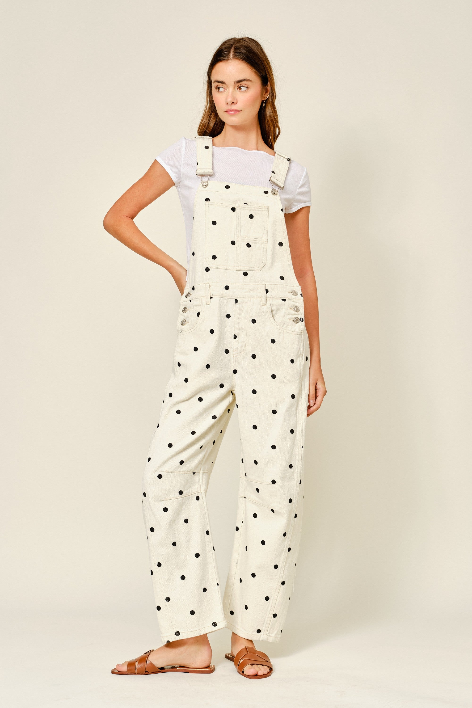 Polka Dot Slouchy Denim Overalls