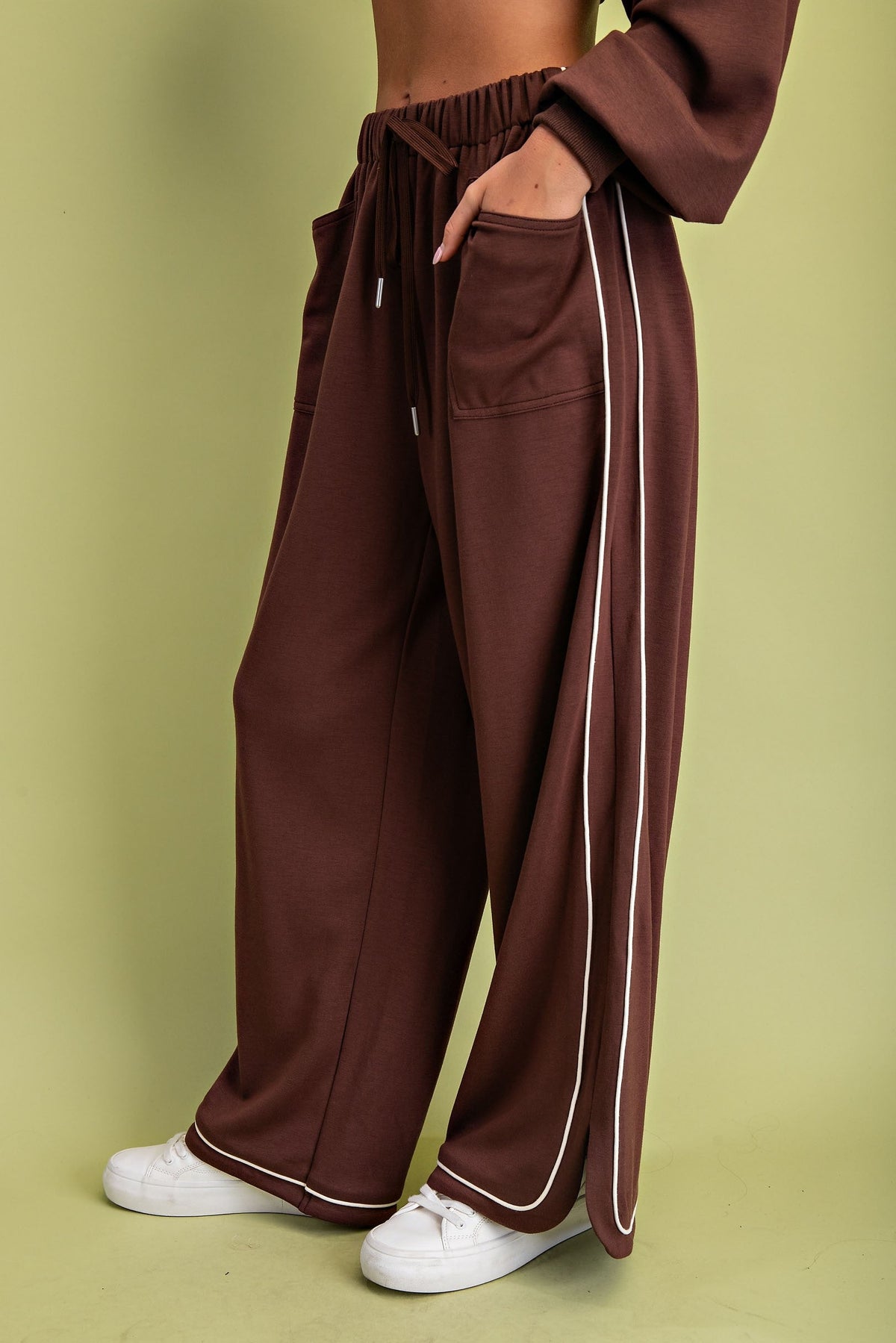 Double Soft Knit Pants with Contrasting Piping Details