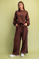 Double Soft Knit Pants with Contrasting Piping Details