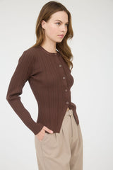 Chocolate Ribbed Button-Front Cardigan