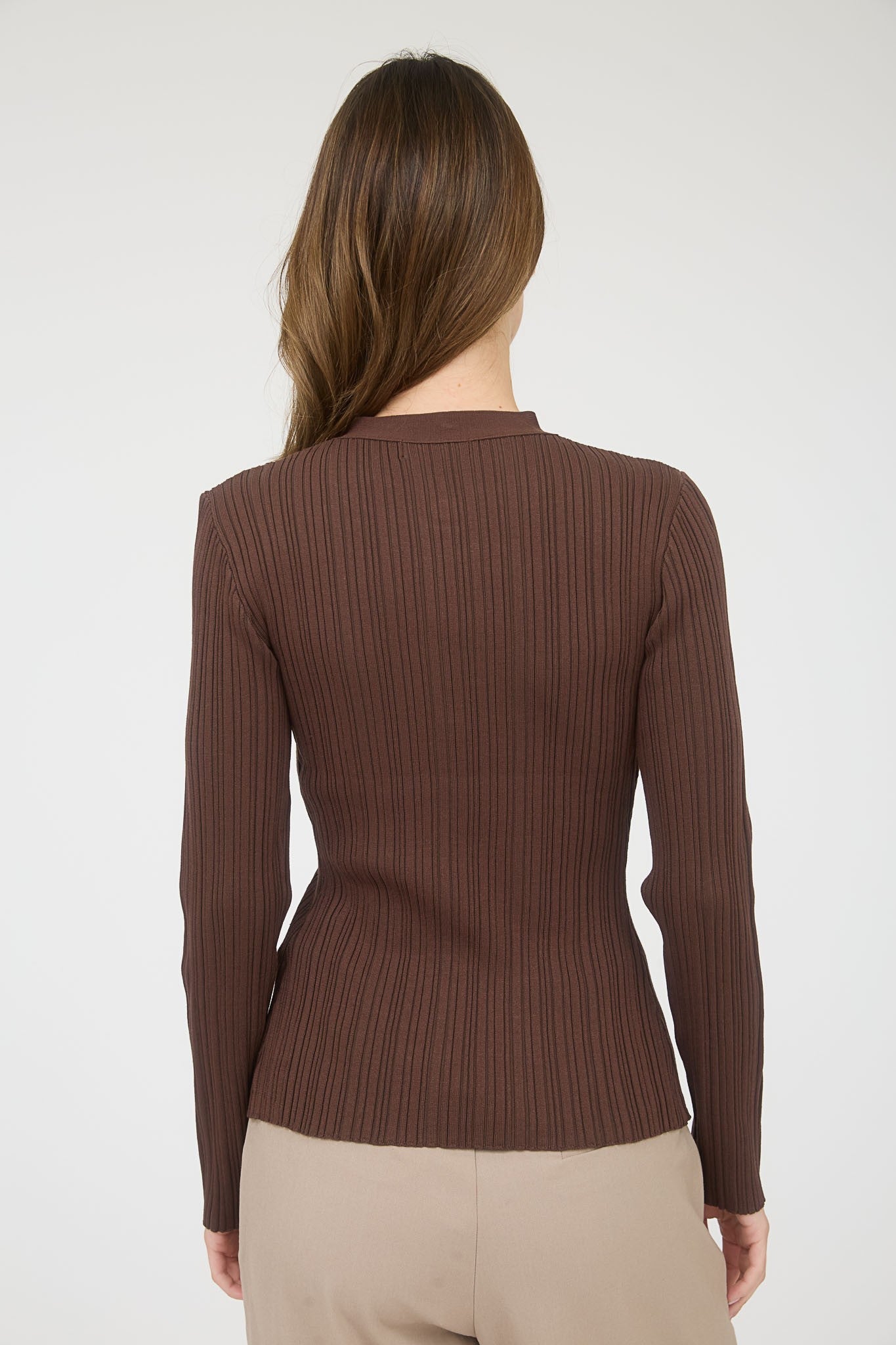 Chocolate Ribbed Button-Front Cardigan