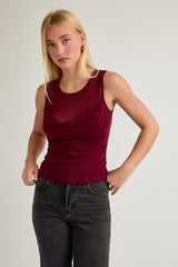 Mesh Detail Cowl Neck Tank – Wine
