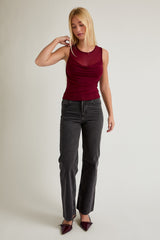 Mesh Detail Cowl Neck Tank – Wine