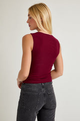 Mesh Detail Cowl Neck Tank – Wine