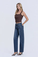 High Rise Dark Wash Barrel Jeans