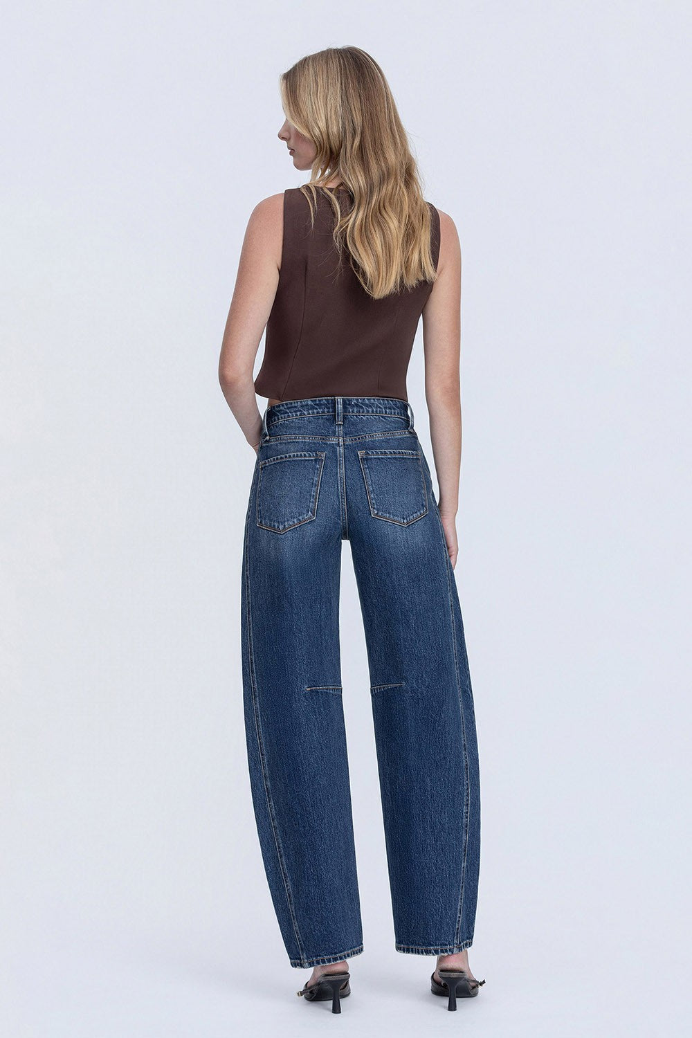 High Rise Dark Wash Barrel Jeans