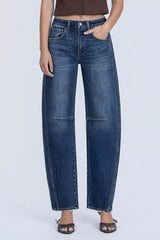High Rise Dark Wash Barrel Jeans