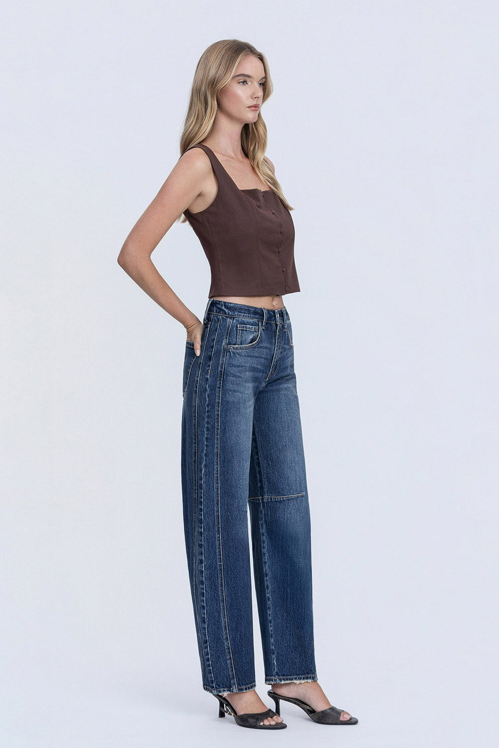 High Rise Dark Wash Barrel Jeans
