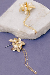 Golden Blossom Pearl Chain Earrings