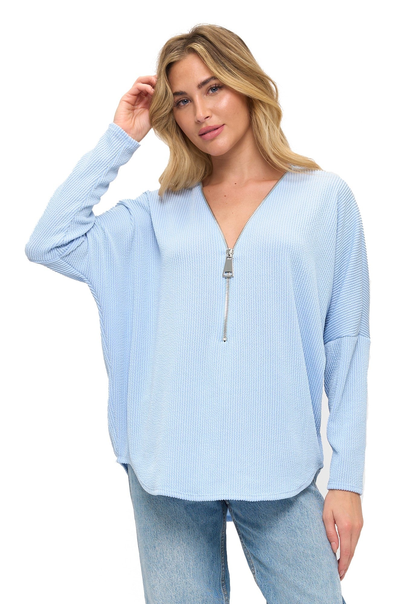 Dolman Sleeve Exaggerated Zip Top