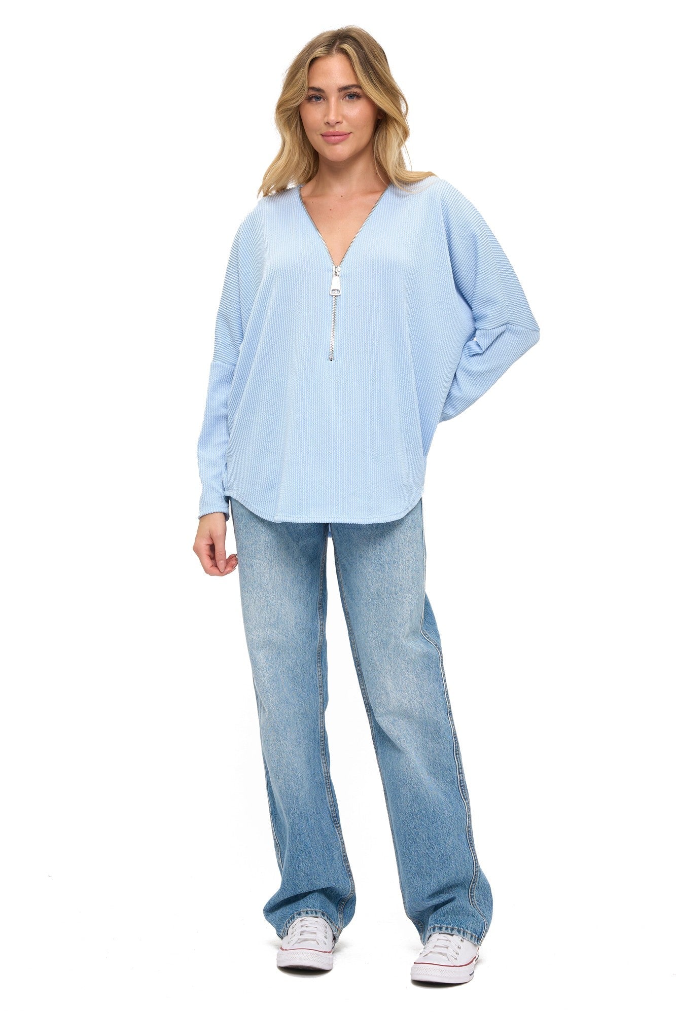 Dolman Sleeve Exaggerated Zip Top