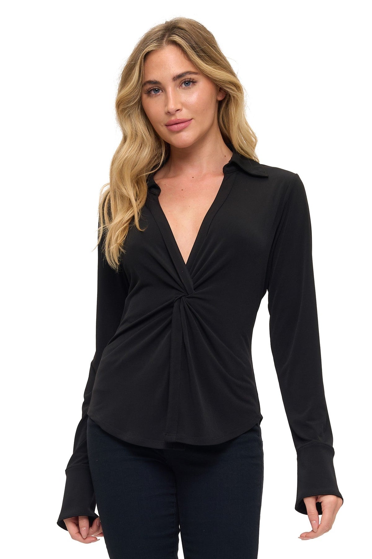 Collared Twist-Front Top