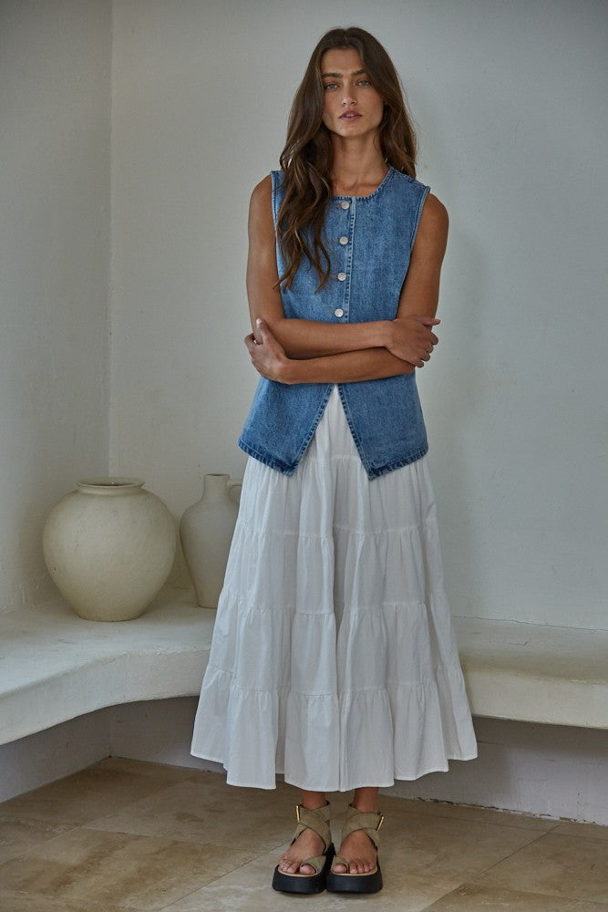 Denim Button Front Vest Top